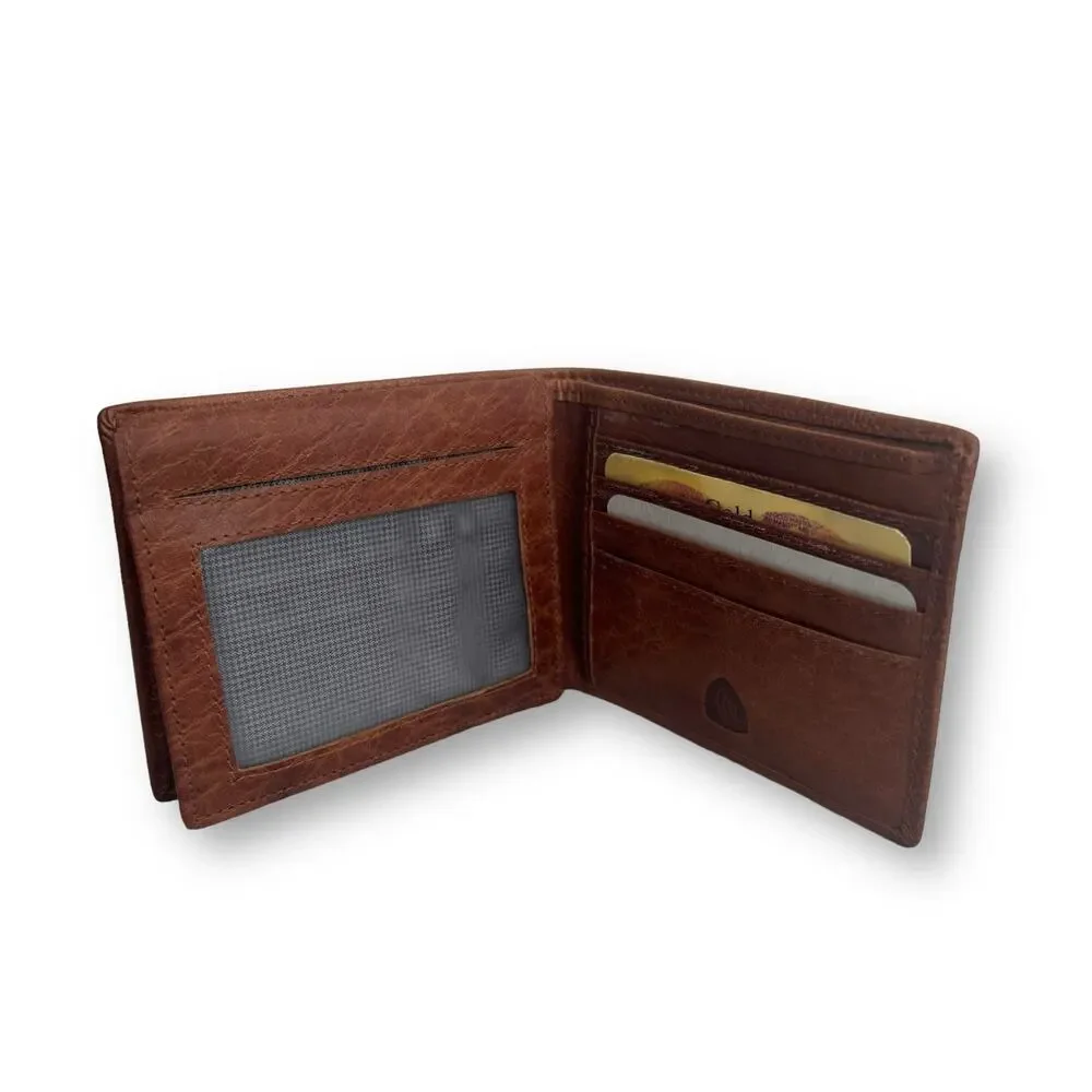 Spikes and Sparrow Thomas Brandy Brown Leather RFID Billfold Wallet 12 Card Slot